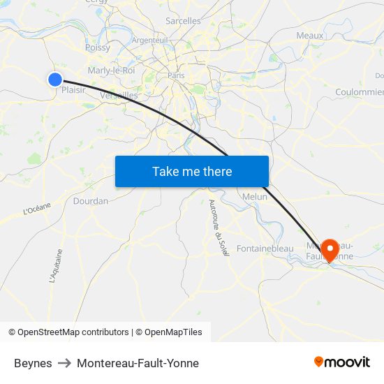 Beynes to Montereau-Fault-Yonne map