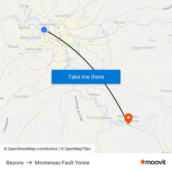 Bezons to Montereau-Fault-Yonne map