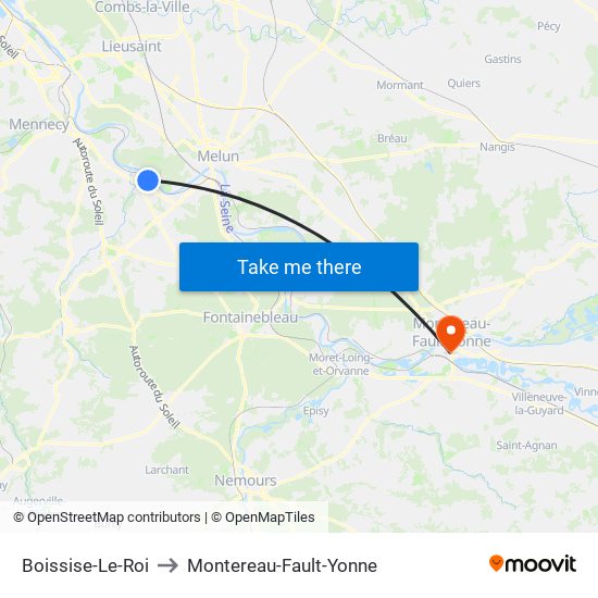 Boissise-Le-Roi to Montereau-Fault-Yonne map