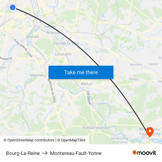 Bourg-La-Reine to Montereau-Fault-Yonne map