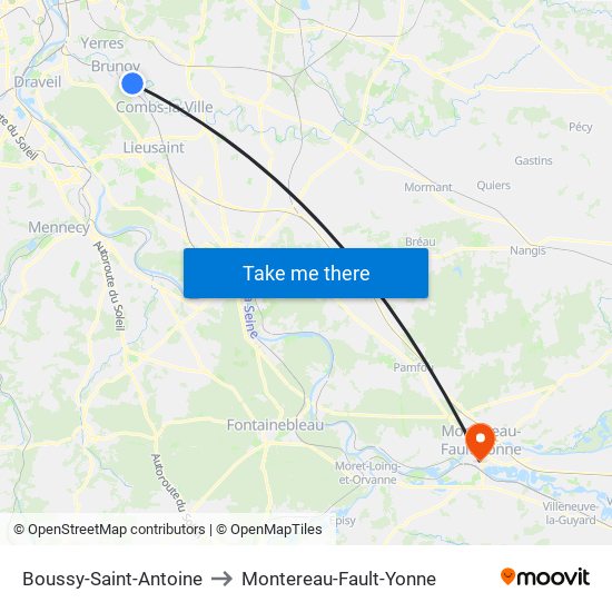 Boussy-Saint-Antoine to Montereau-Fault-Yonne map