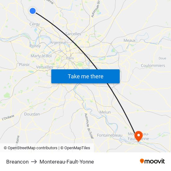 Breancon to Montereau-Fault-Yonne map
