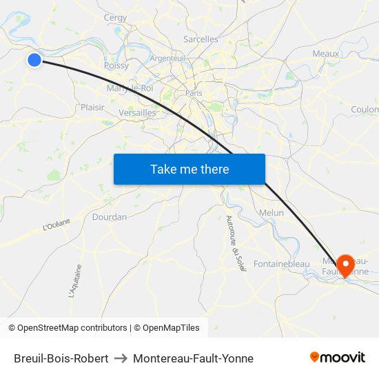 Breuil-Bois-Robert to Montereau-Fault-Yonne map