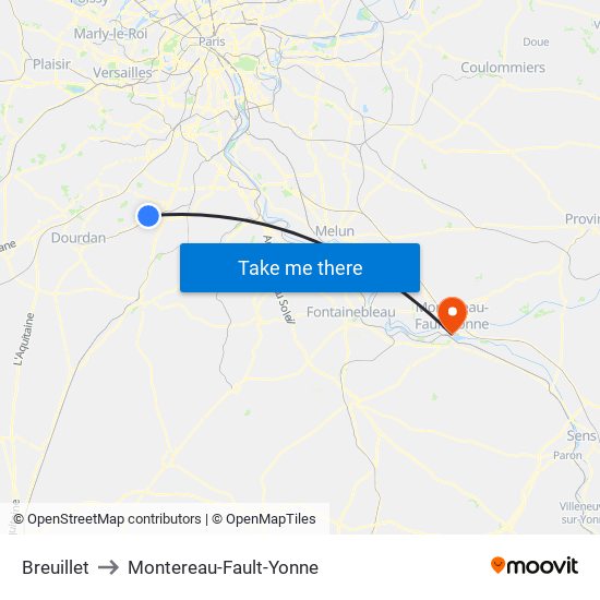 Breuillet to Montereau-Fault-Yonne map