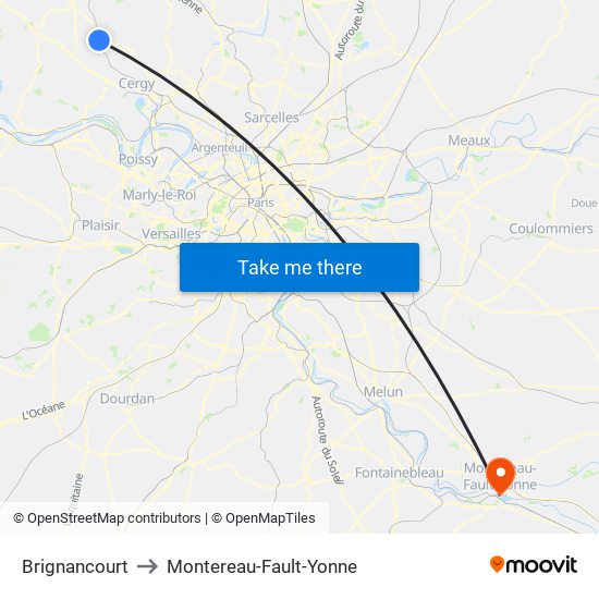 Brignancourt to Montereau-Fault-Yonne map