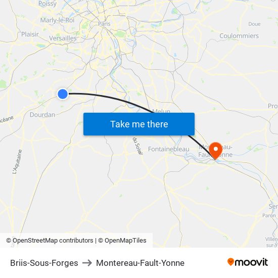 Briis-Sous-Forges to Montereau-Fault-Yonne map