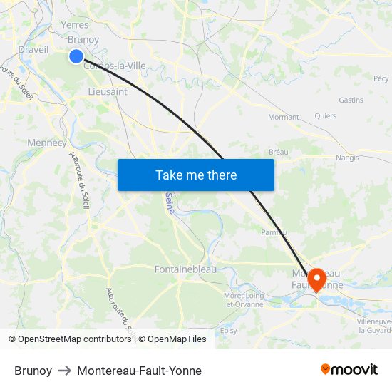 Brunoy to Montereau-Fault-Yonne map