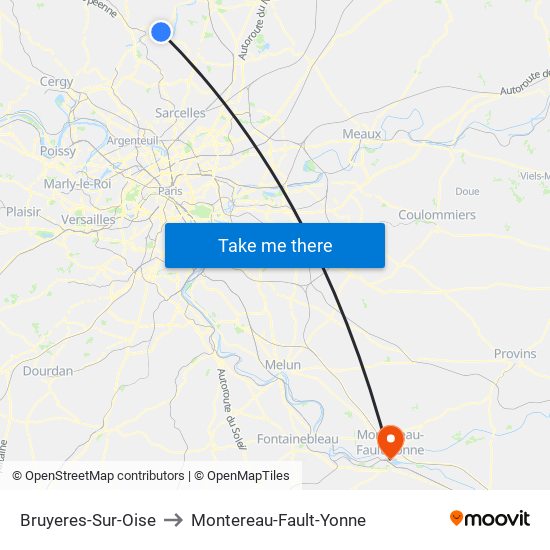 Bruyeres-Sur-Oise to Montereau-Fault-Yonne map