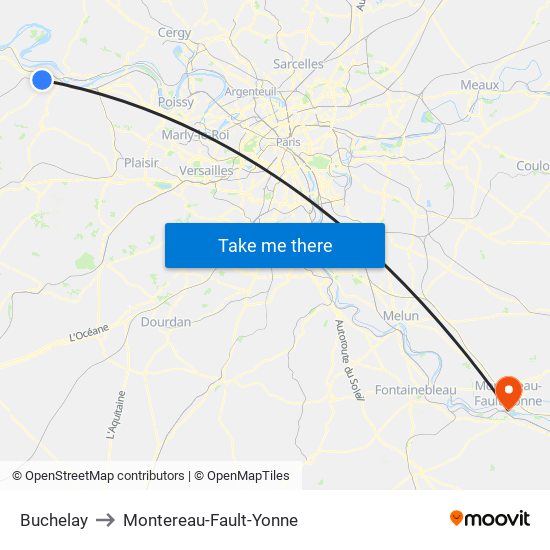 Buchelay to Montereau-Fault-Yonne map