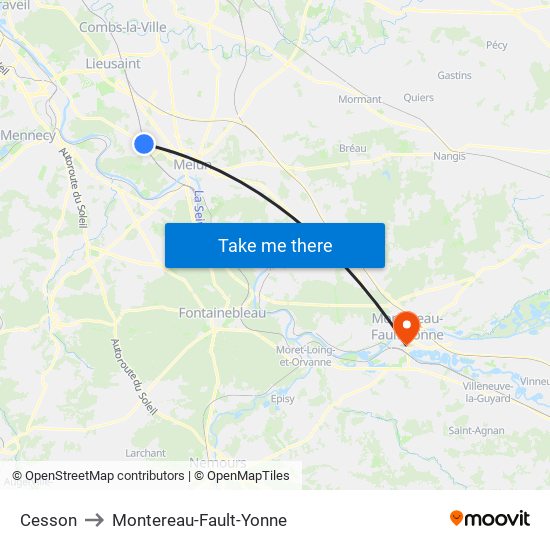 Cesson to Montereau-Fault-Yonne map