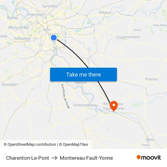 Charenton-Le-Pont to Montereau-Fault-Yonne map