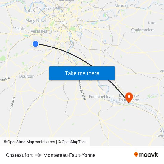 Chateaufort to Montereau-Fault-Yonne map