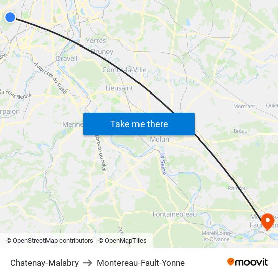Chatenay-Malabry to Montereau-Fault-Yonne map