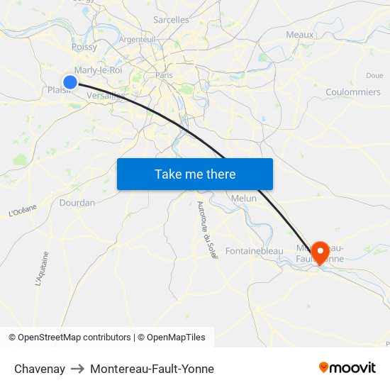 Chavenay to Montereau-Fault-Yonne map