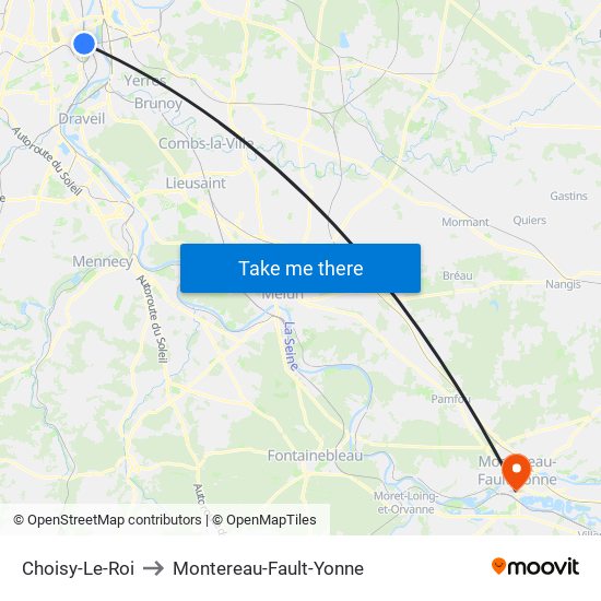 Choisy-Le-Roi to Montereau-Fault-Yonne map
