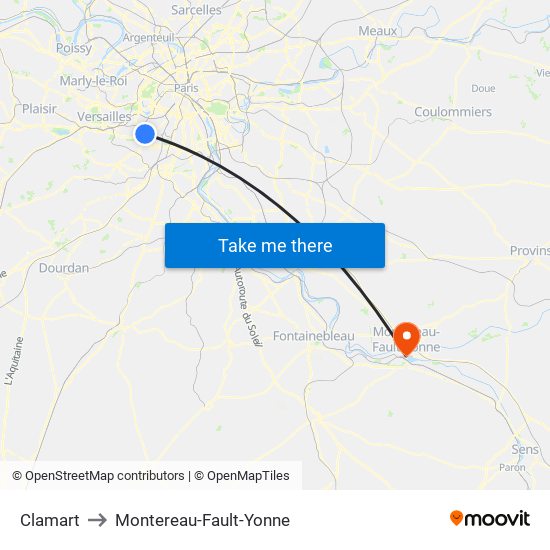 Clamart to Montereau-Fault-Yonne map