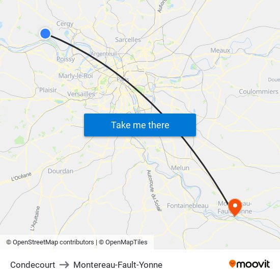 Condecourt to Montereau-Fault-Yonne map