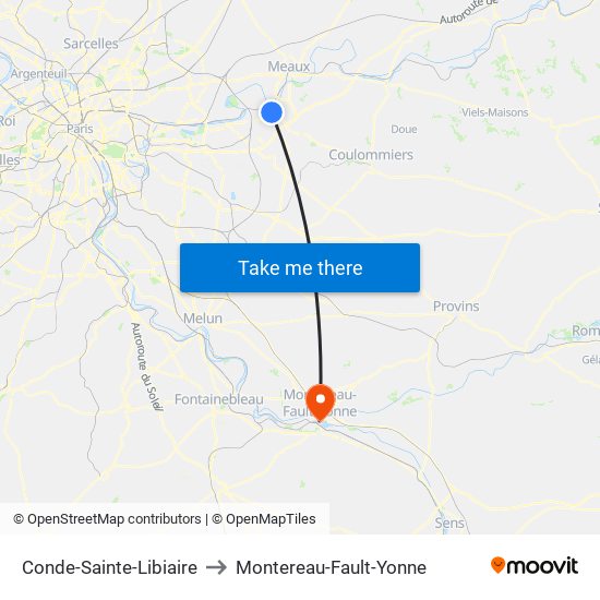 Conde-Sainte-Libiaire to Montereau-Fault-Yonne map