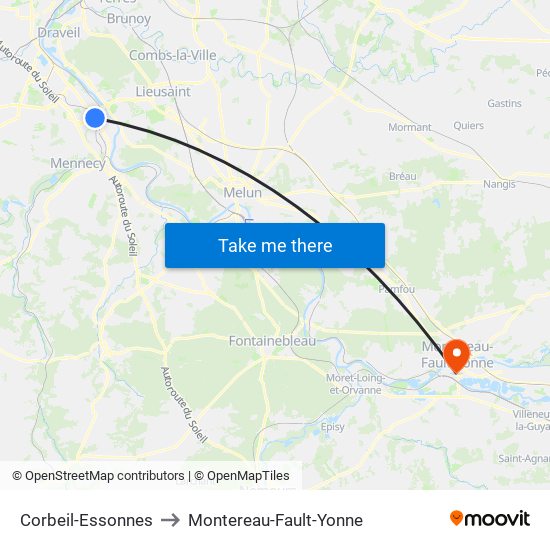 Corbeil-Essonnes to Montereau-Fault-Yonne map