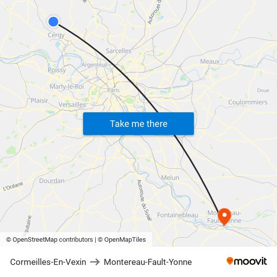 Cormeilles-En-Vexin to Montereau-Fault-Yonne map