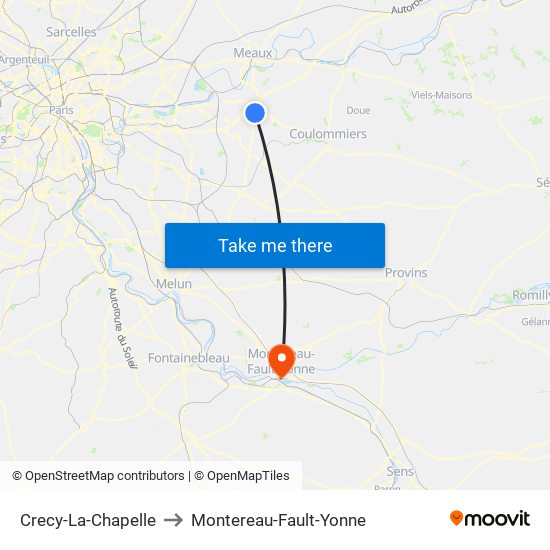 Crecy-La-Chapelle to Montereau-Fault-Yonne map