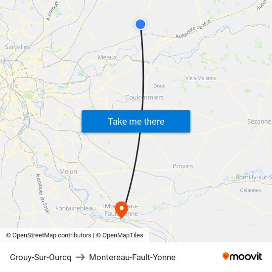 Crouy-Sur-Ourcq to Montereau-Fault-Yonne map