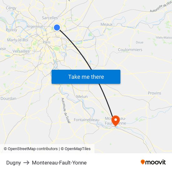Dugny to Montereau-Fault-Yonne map