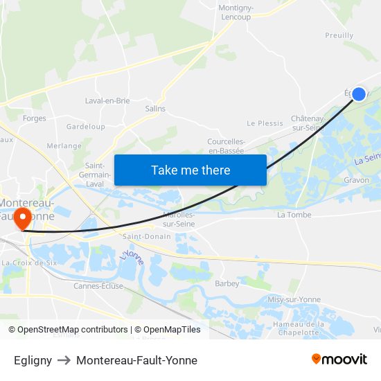 Egligny to Montereau-Fault-Yonne map