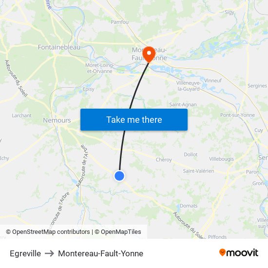 Egreville to Montereau-Fault-Yonne map