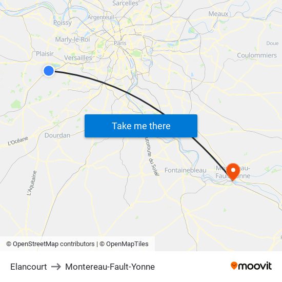 Elancourt to Montereau-Fault-Yonne map