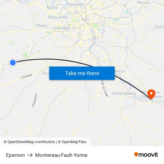 Epernon to Montereau-Fault-Yonne map
