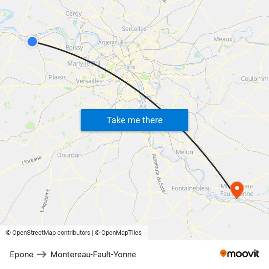 Epone to Montereau-Fault-Yonne map