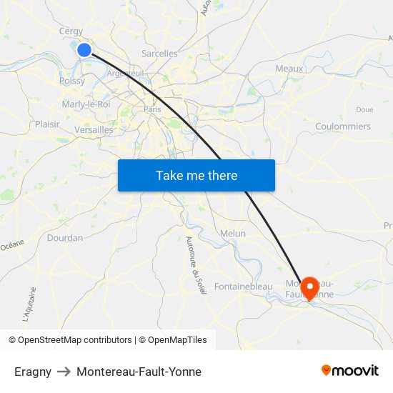 Eragny to Montereau-Fault-Yonne map