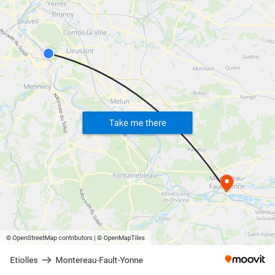 Etiolles to Montereau-Fault-Yonne map