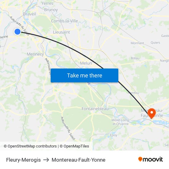 Fleury-Merogis to Montereau-Fault-Yonne map