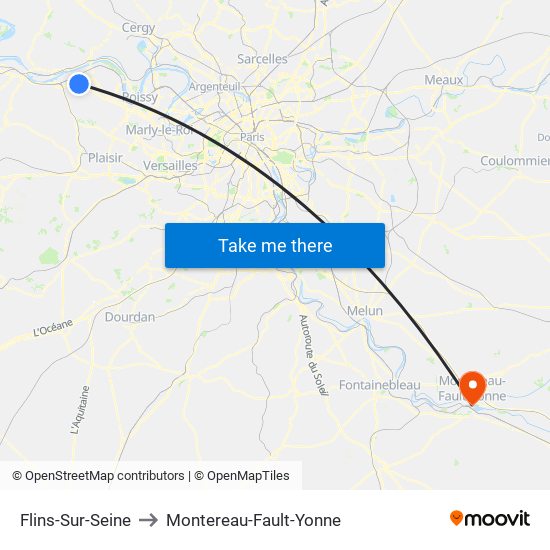 Flins-Sur-Seine to Montereau-Fault-Yonne map