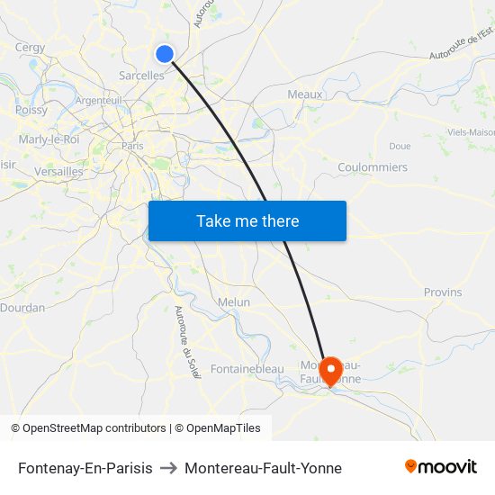 Fontenay-En-Parisis to Montereau-Fault-Yonne map