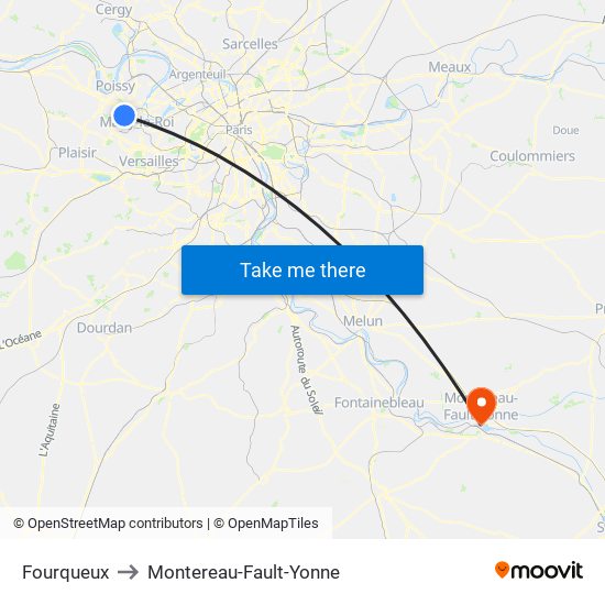 Fourqueux to Montereau-Fault-Yonne map