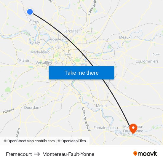 Fremecourt to Montereau-Fault-Yonne map