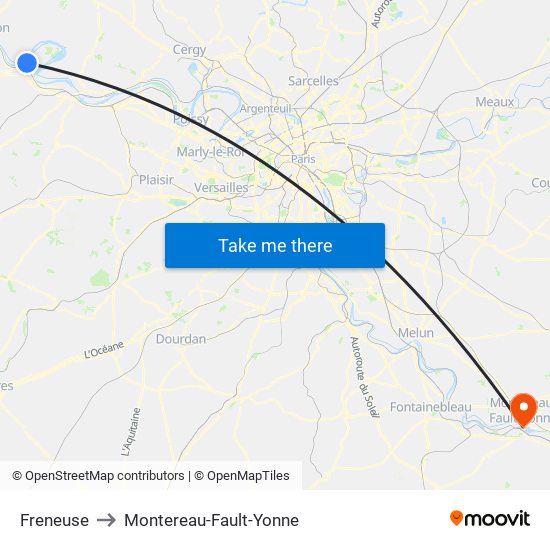 Freneuse to Montereau-Fault-Yonne map