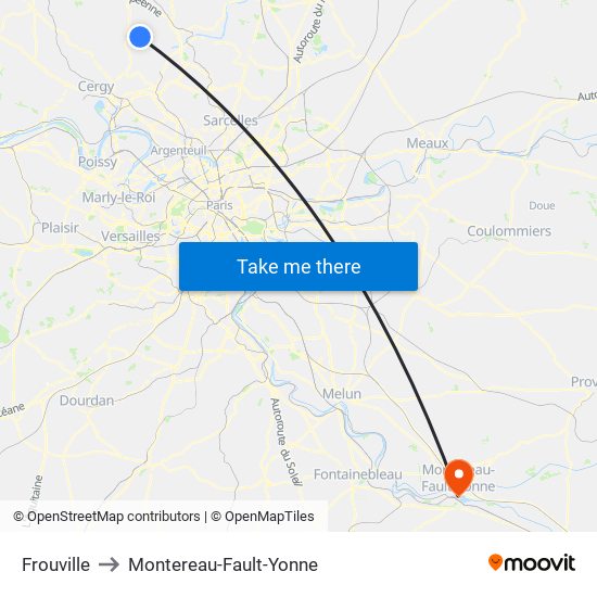 Frouville to Montereau-Fault-Yonne map