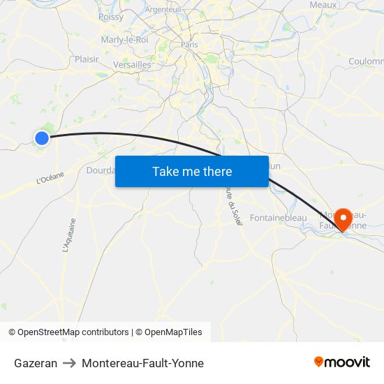 Gazeran to Montereau-Fault-Yonne map