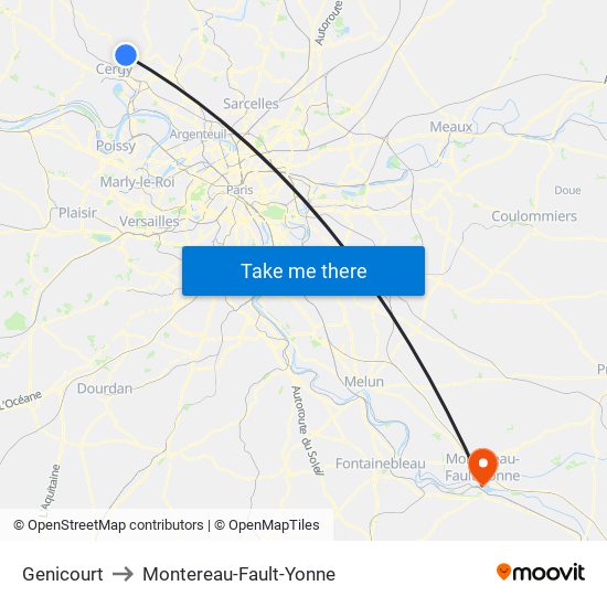 Genicourt to Montereau-Fault-Yonne map