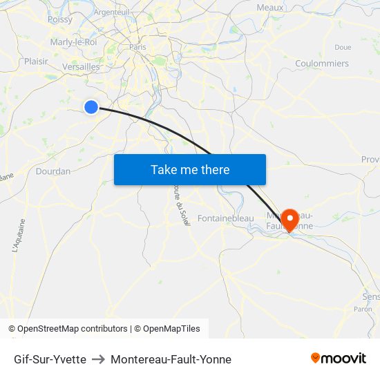 Gif-Sur-Yvette to Montereau-Fault-Yonne map