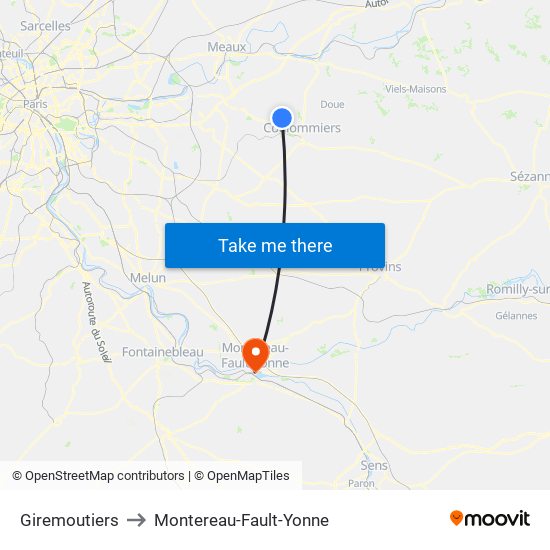 Giremoutiers to Montereau-Fault-Yonne map