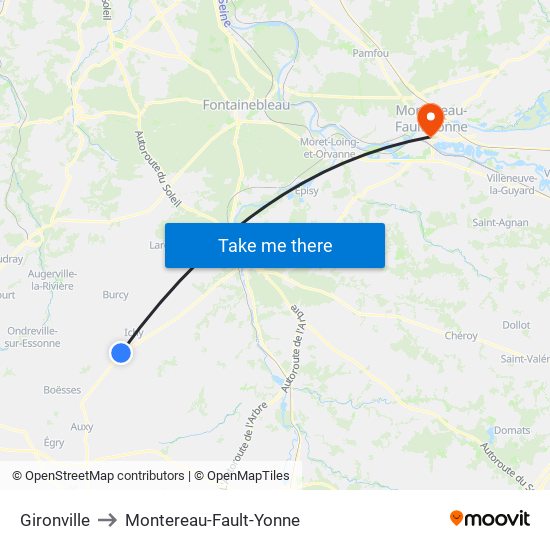 Gironville to Montereau-Fault-Yonne map