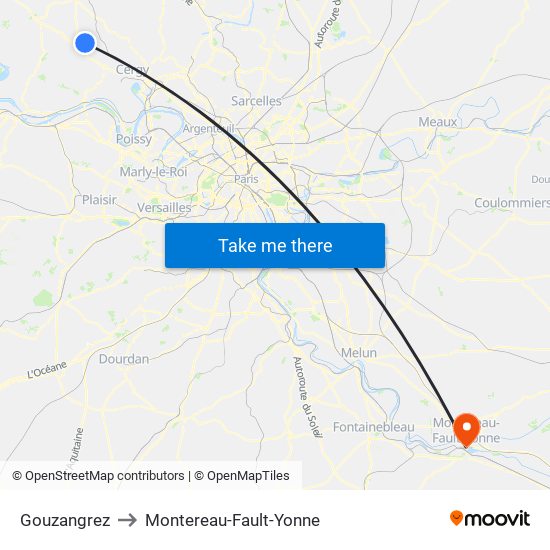 Gouzangrez to Montereau-Fault-Yonne map