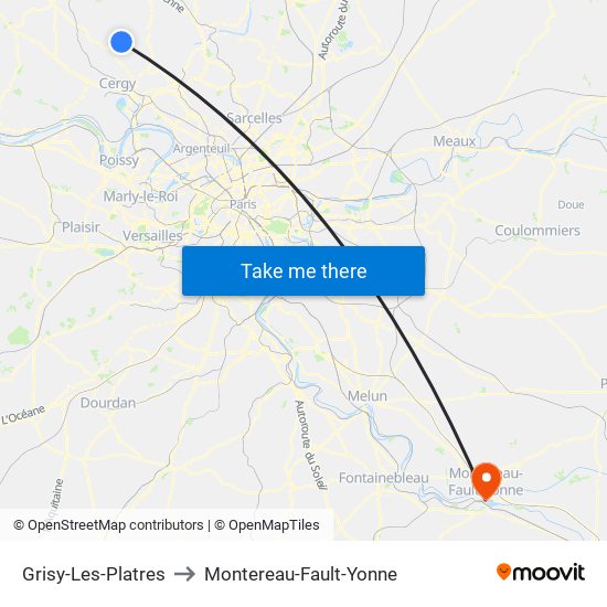 Grisy-Les-Platres to Montereau-Fault-Yonne map