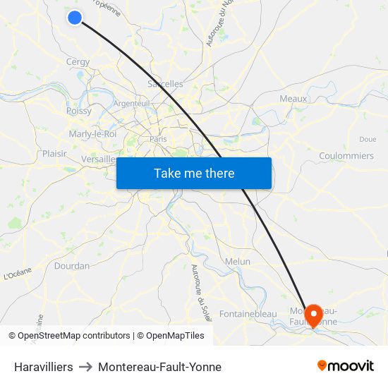 Haravilliers to Montereau-Fault-Yonne map