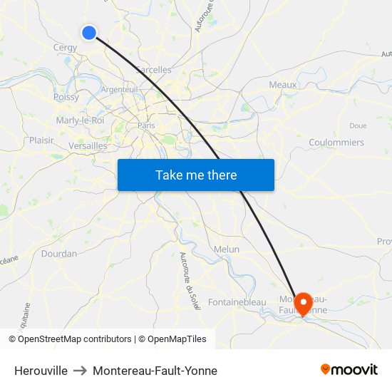 Herouville to Montereau-Fault-Yonne map
